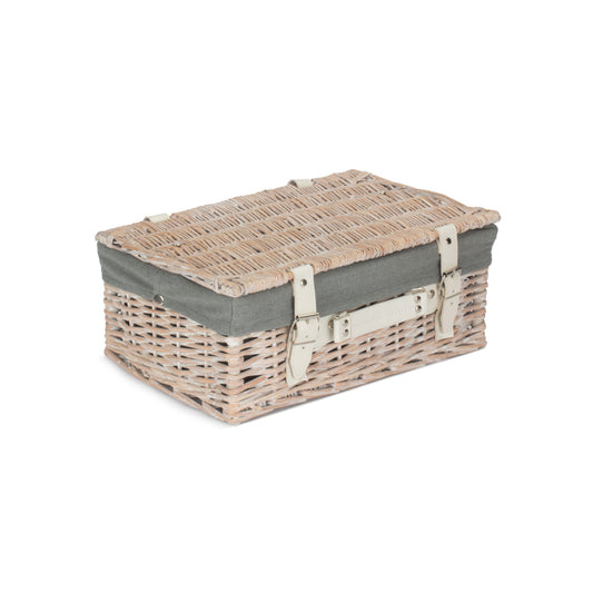 14 Inch White Wash Willow Hamper with Grey Sage Lining