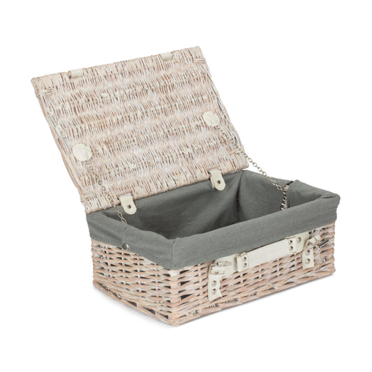 14 Inch White Wash Willow Hamper with Grey Sage Lining