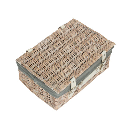 14 Inch White Wash Willow Hamper with Grey Sage Lining