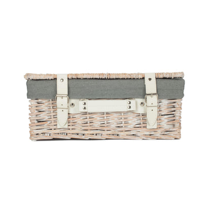 14 Inch White Wash Willow Hamper with Grey Sage Lining