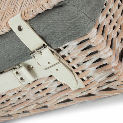 14 Inch White Wash Willow Hamper with Grey Sage Lining
