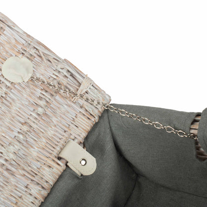 14 Inch White Wash Willow Hamper with Grey Sage Lining