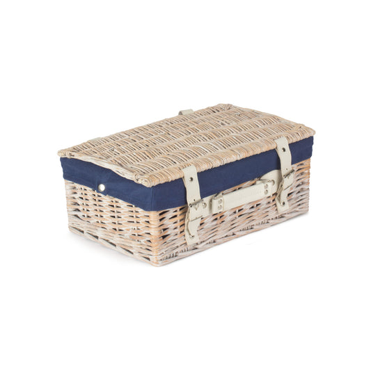 14 Inch White Wash Willow Hamper with Navy Blue Lining