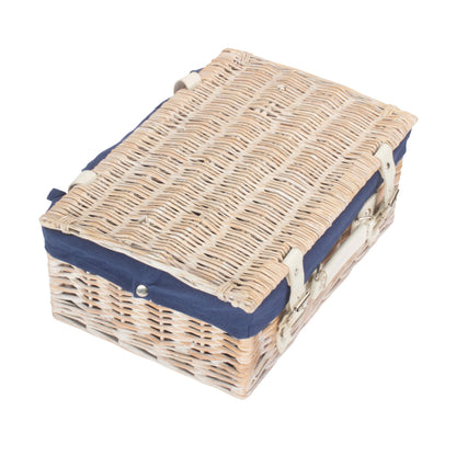 14 Inch White Wash Willow Hamper with Navy Blue Lining
