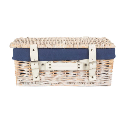 14 Inch White Wash Willow Hamper with Navy Blue Lining