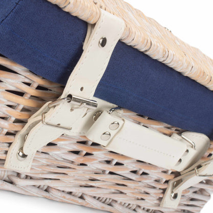 14 Inch White Wash Willow Hamper with Navy Blue Lining