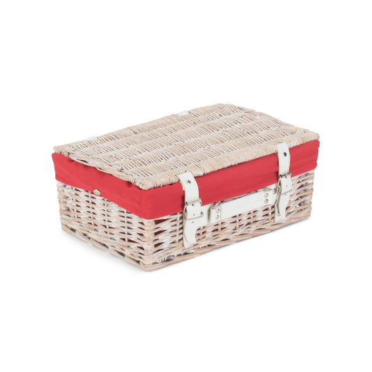 14 Inch White Wash Willow Hamper with Red Lining