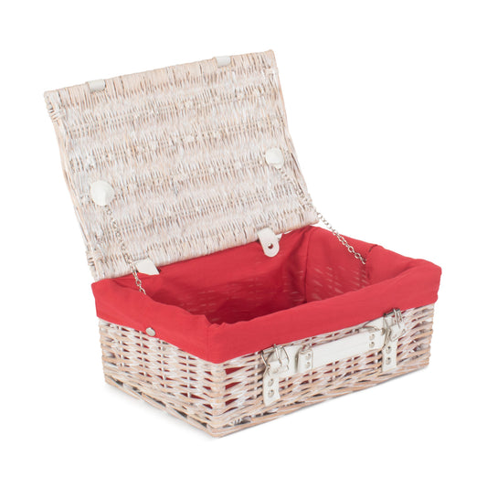 14 Inch White Wash Willow Hamper with Red Lining