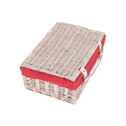 14 Inch White Wash Willow Hamper with Red Lining