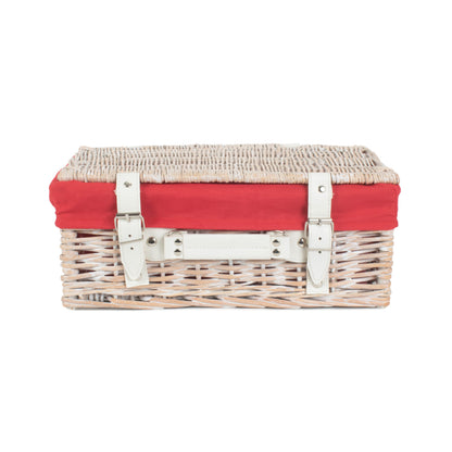 14 Inch White Wash Willow Hamper with Red Lining