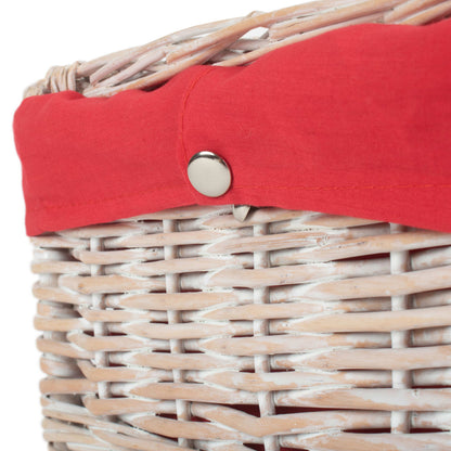14 Inch White Wash Willow Hamper with Red Lining