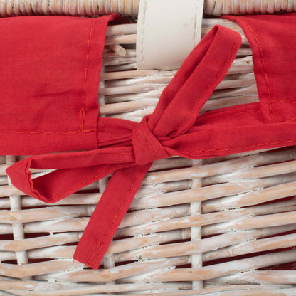 14 Inch White Wash Willow Hamper with Red Lining