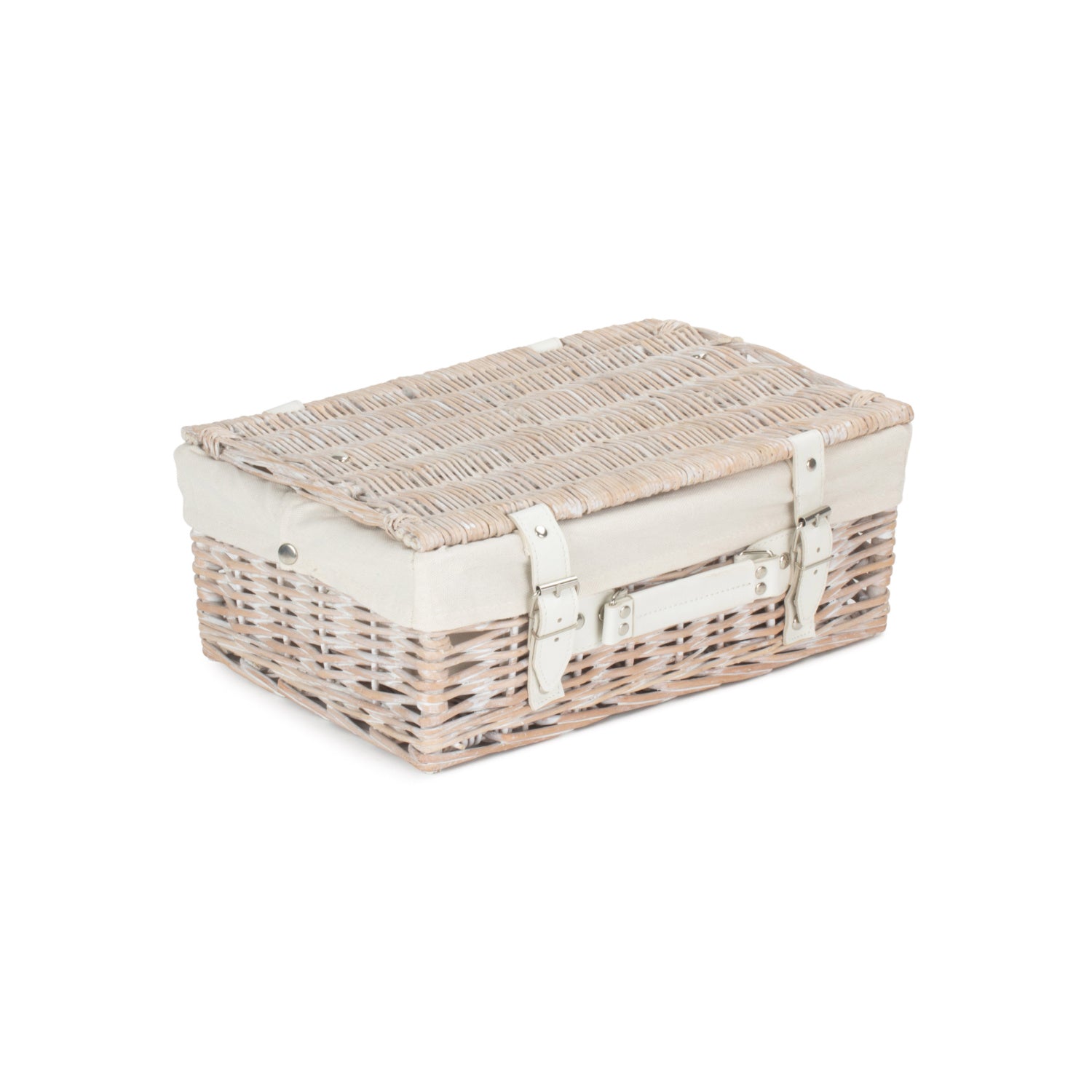 14 Inch White Wash Willow Hamper with White Lining