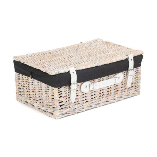18 Inch White Wash Willow Hamper with Black Lining