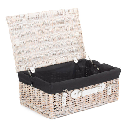 18 Inch White Wash Willow Hamper with Black Lining