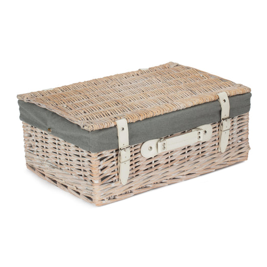 18 Inch White Wash Willow Hamper with Grey Sage Lining