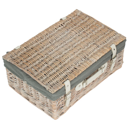 18 Inch White Wash Willow Hamper with Grey Sage Lining