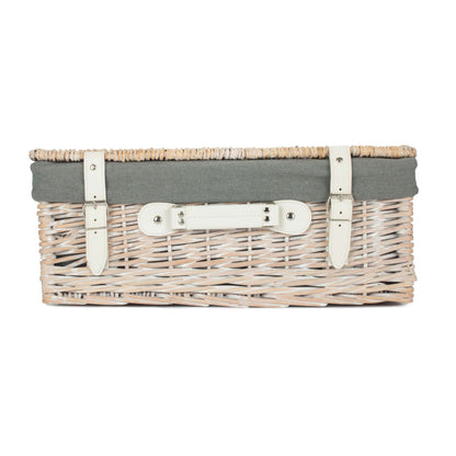 18 Inch White Wash Willow Hamper with Grey Sage Lining