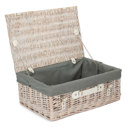 18 Inch White Wash Willow Hamper with Grey Sage Lining