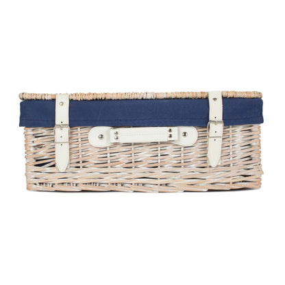 18 Inch White Wash Willow Hamper with Navy Blue Lining