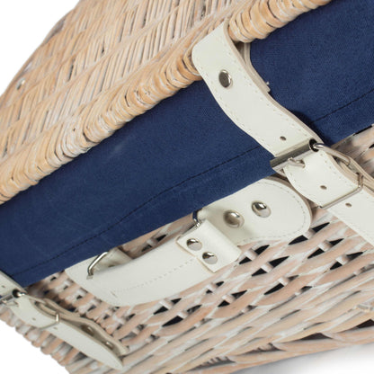 18 Inch White Wash Willow Hamper with Navy Blue Lining