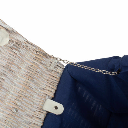 18 Inch White Wash Willow Hamper with Navy Blue Lining