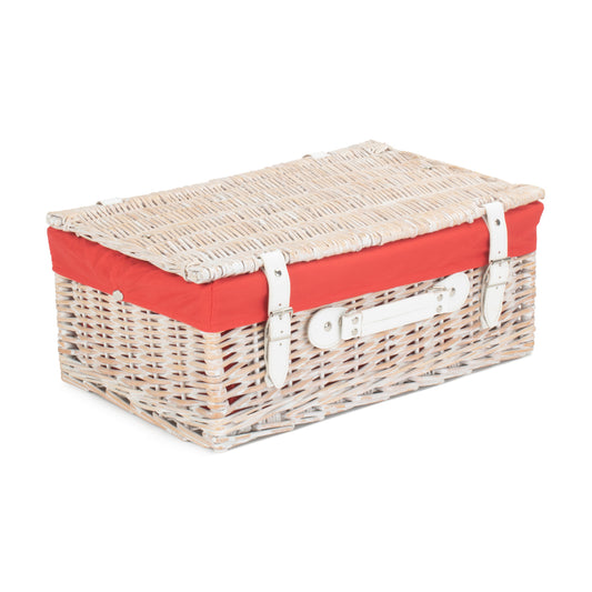 18 Inch White Wash Willow Hamper with Red Lining