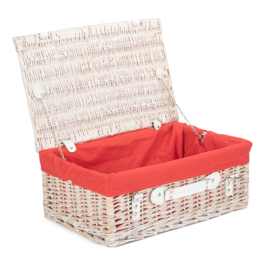 18 Inch White Wash Willow Hamper with Red Lining