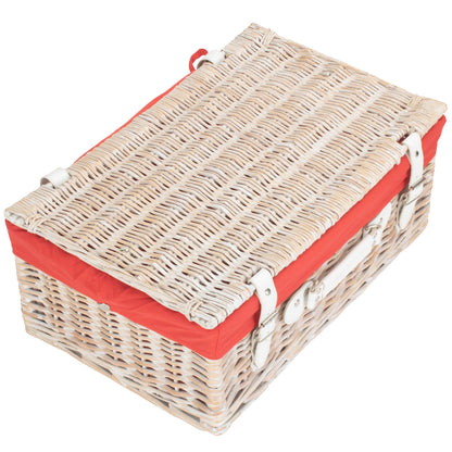 18 Inch White Wash Willow Hamper with Red Lining
