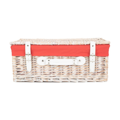 18 Inch White Wash Willow Hamper with Red Lining