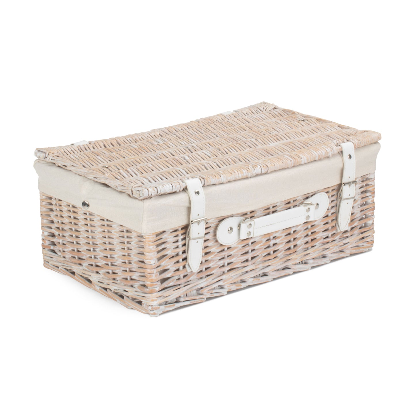 18 Inch White Wash Willow Hamper with White Lining