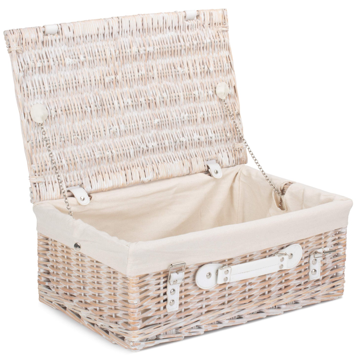 18 Inch White Wash Willow Hamper with White Lining