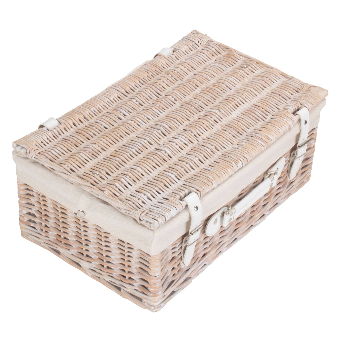 18 Inch White Wash Willow Hamper with White Lining