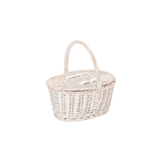 Child's White Wash Lidded Picnic Hamper Basket