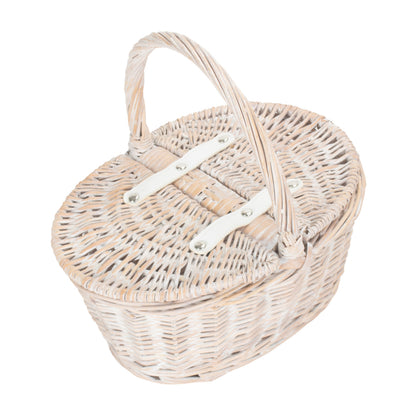 Child's White Wash Lidded Picnic Hamper Basket