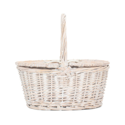 Child's White Wash Lidded Picnic Hamper Basket