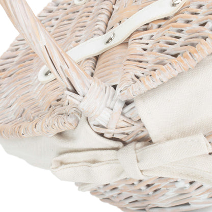 Child's White Wash Lidded Picnic Hamper Basket with White Lining
