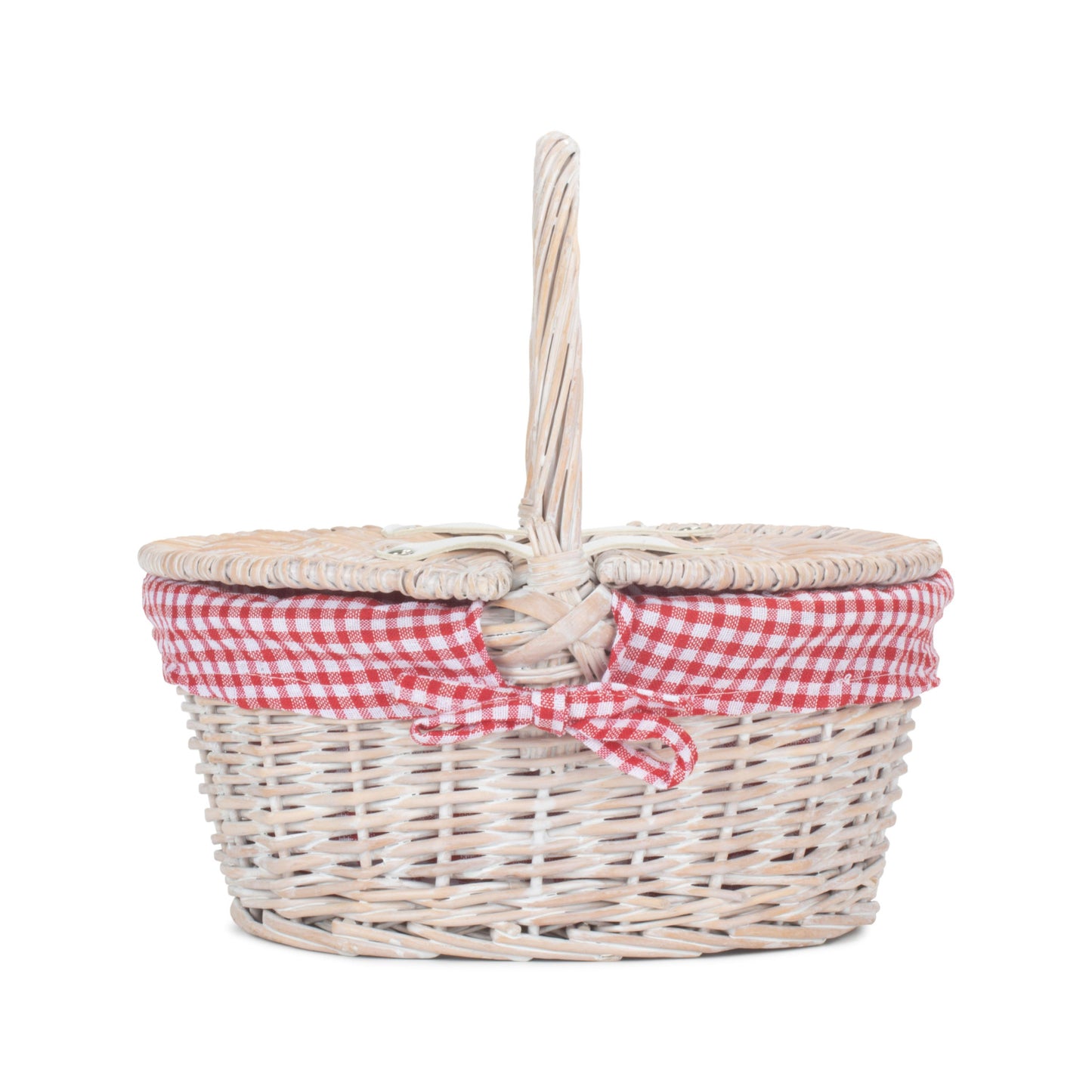 Child's White Wash Lidded Hamper With Red & White Checked Lining