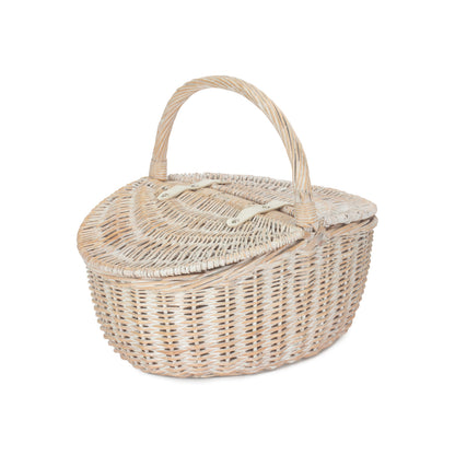White Wash Finish Oval Picnic Hamper Basket - Unlined