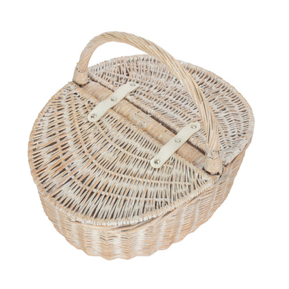 White Wash Finish Oval Picnic Hamper Basket - Unlined