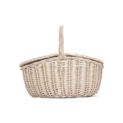 White Wash Finish Oval Picnic Hamper Basket - Unlined