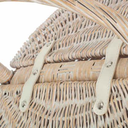 White Wash Finish Oval Picnic Hamper Basket - Unlined