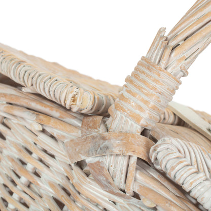 White Wash Finish Oval Picnic Hamper Basket - Unlined