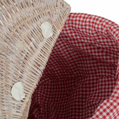 White Wash Finish Oval Picnic Hamper Basket with Red & White Checked Lining
