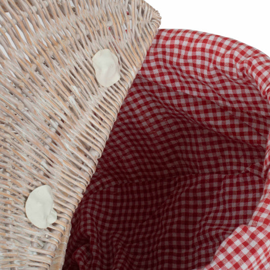 White Wash Finish Oval Picnic Hamper Basket with Red & White Checked Lining