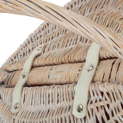 White Wash Finish Oval Picnic Hamper Basket with Red & White Checked Lining