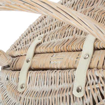 White Wash Finish Oval Picnic Hamper Basket with Garden Rose Lining
