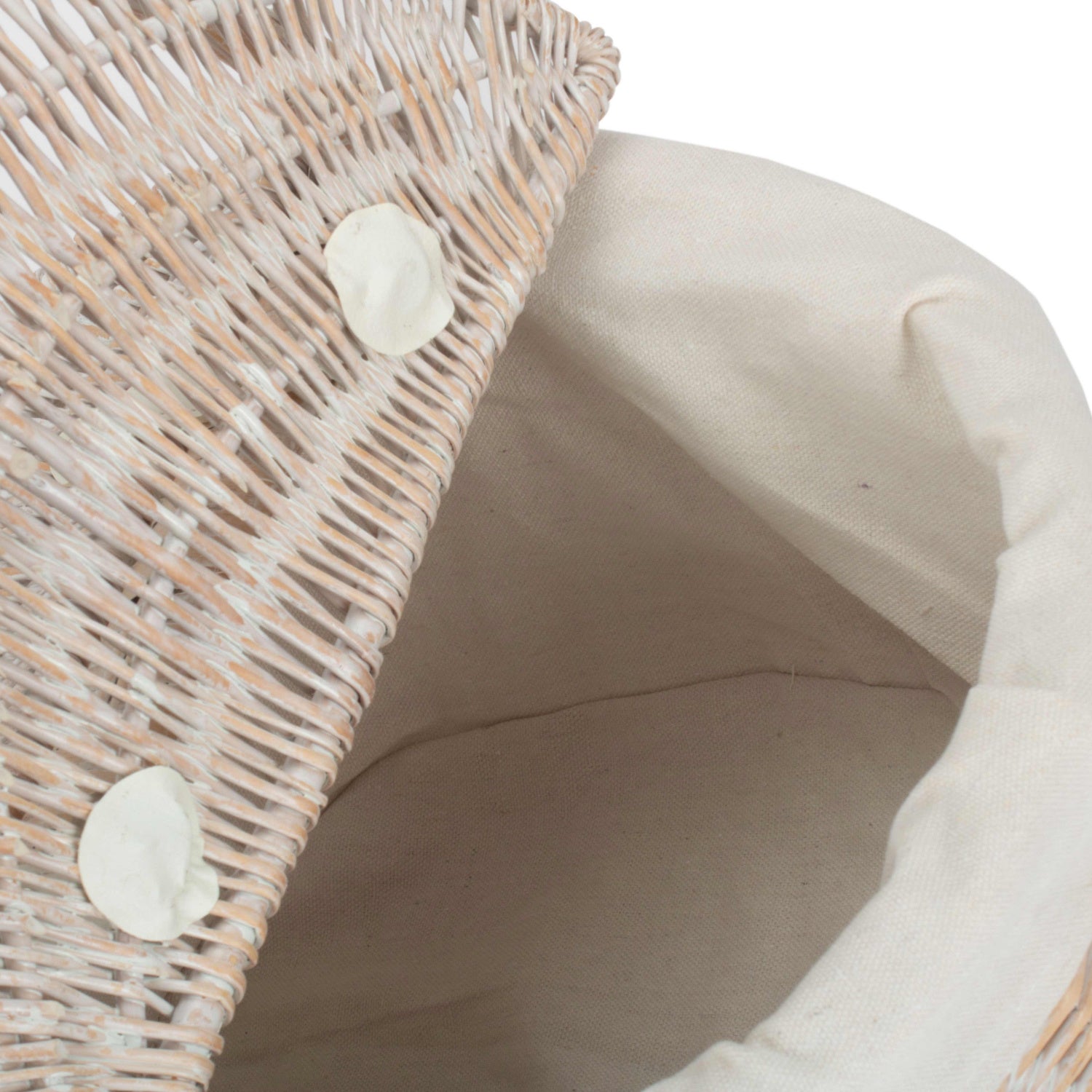White Wash Finish Oval Picnic Hamper Basket with White Lining