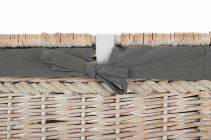 29 Inch White Wash Willow Storage Hamper with Rope Handles and Grey Sage Lining