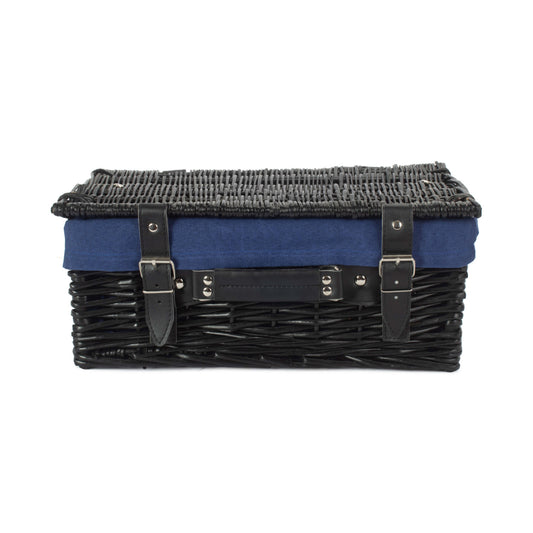14 Inch Black Willow Hamper with Navy Blue Lining